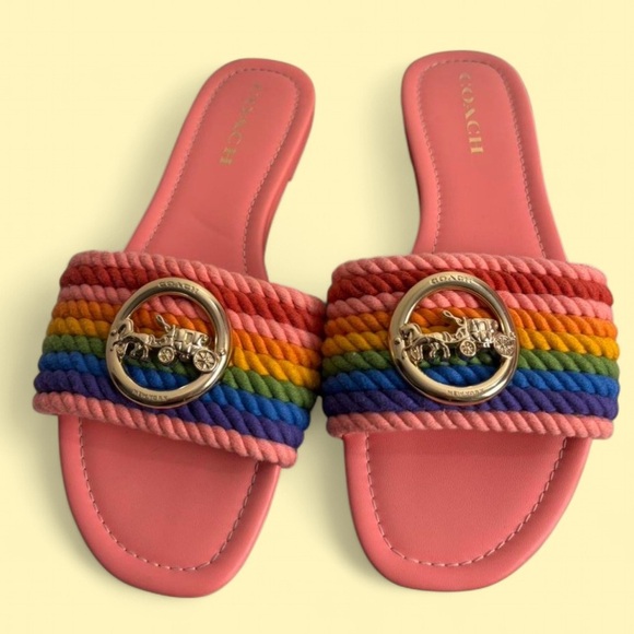 Coach Jolie Rope Sandal Pink Lemonade & Rainbow Color Scheme , Size 9.5